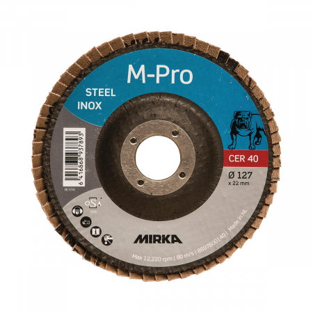 Unelte si scule Mirka - Disc abraziv de fibra tip flap M-PRO, 127x22mm, INOX CER, P120, 10 bucati/pachet, Mirka