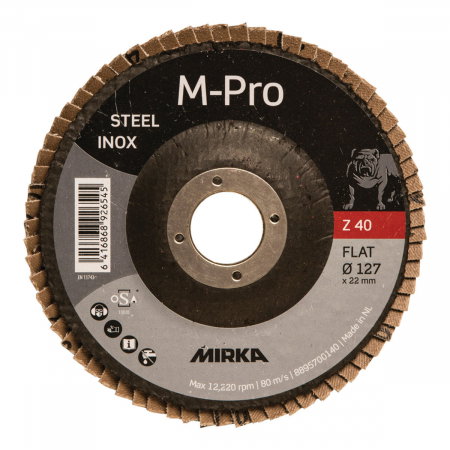 Unelte si scule Mirka - Disc abraziv de fibra tip flap M-PRO, 127x22mm, INOX ZIR Flat, P80, 10 bucati/pachet, Mirka