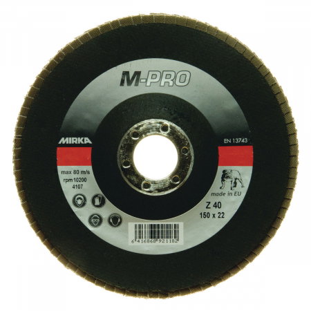Unelte si scule Mirka - Disc abraziv de fibra tip flap M-PRO, 150x22mm, INOX ZIR, P40, 10 bucati/pachet, Mirka