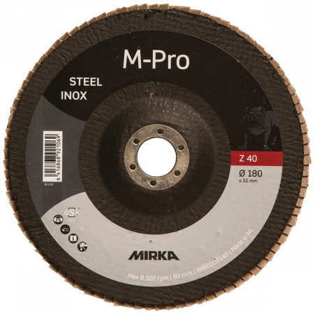 Unelte si scule Mirka - Disc abraziv de fibra tip flap M-PRO, 180x22mm, INOX ZIR, P40, 10 bucati/pachet, Mirka