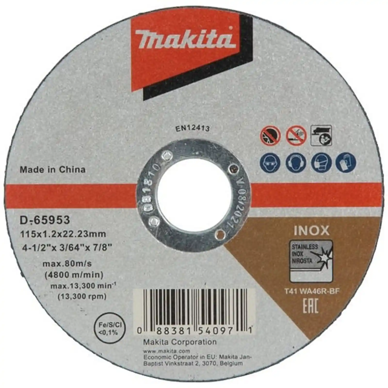 Discuri si accesorii polizoare Makita - DISC TAIERE INOX WA46R 115X1.2X22.23, Makita