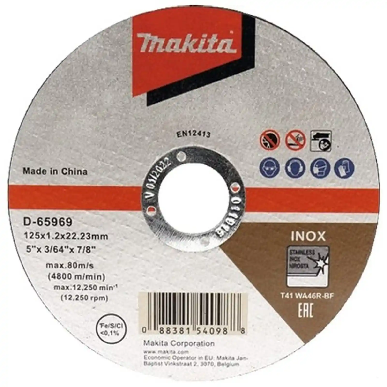 Discuri si accesorii polizoare Makita - DISC TAIERE INOX WA46R 125X1X22.23, Makita