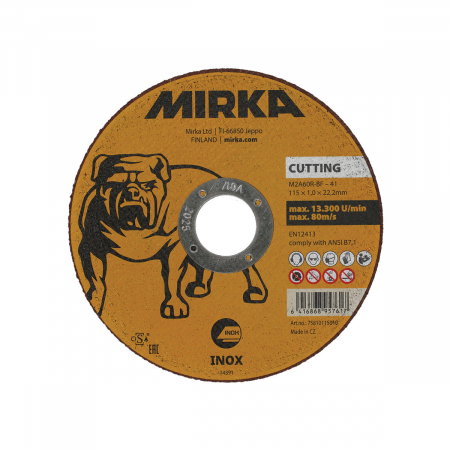 Taiere si slefuire Mirka - Disc taiere Mirka 115x1,0x22,2mm M2A60R-BF Inox, 25 bucati/pachet, Mirka