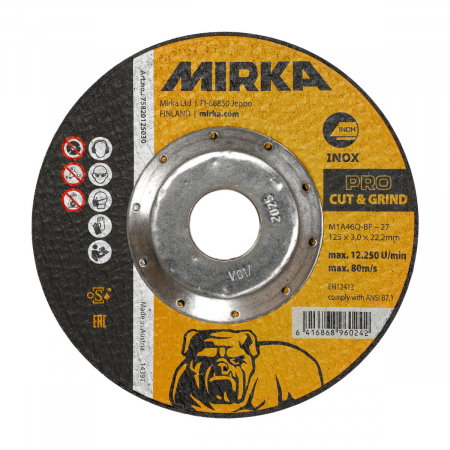 Unelte si scule Mirka - Disc taiere si slefuire Mirka PRO 125x3,0x22,2mm A46Q-BF Inox/Otel, 25 bucati/pachet, Mirka