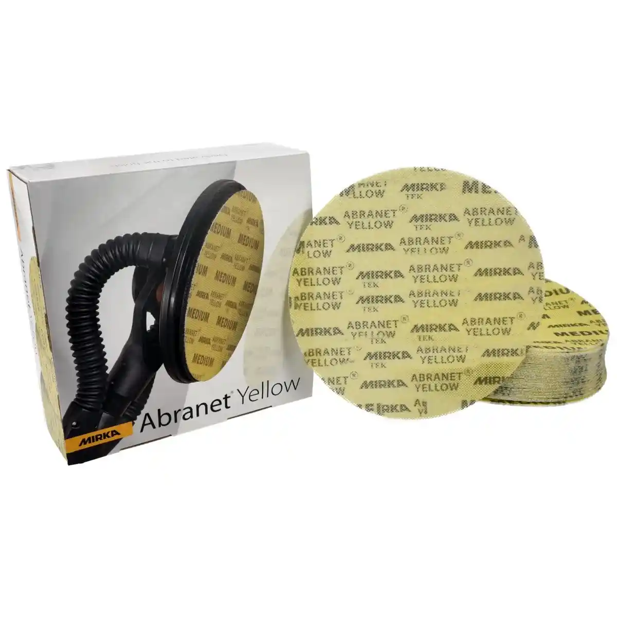 Abrazive ( smirghel) la bucata pentru slefuit - Discuri abrazive Mirka, P240, Abranet Yellow, 225m, Fina, pentru slefuire curata si eficienta, 20 de buc/set