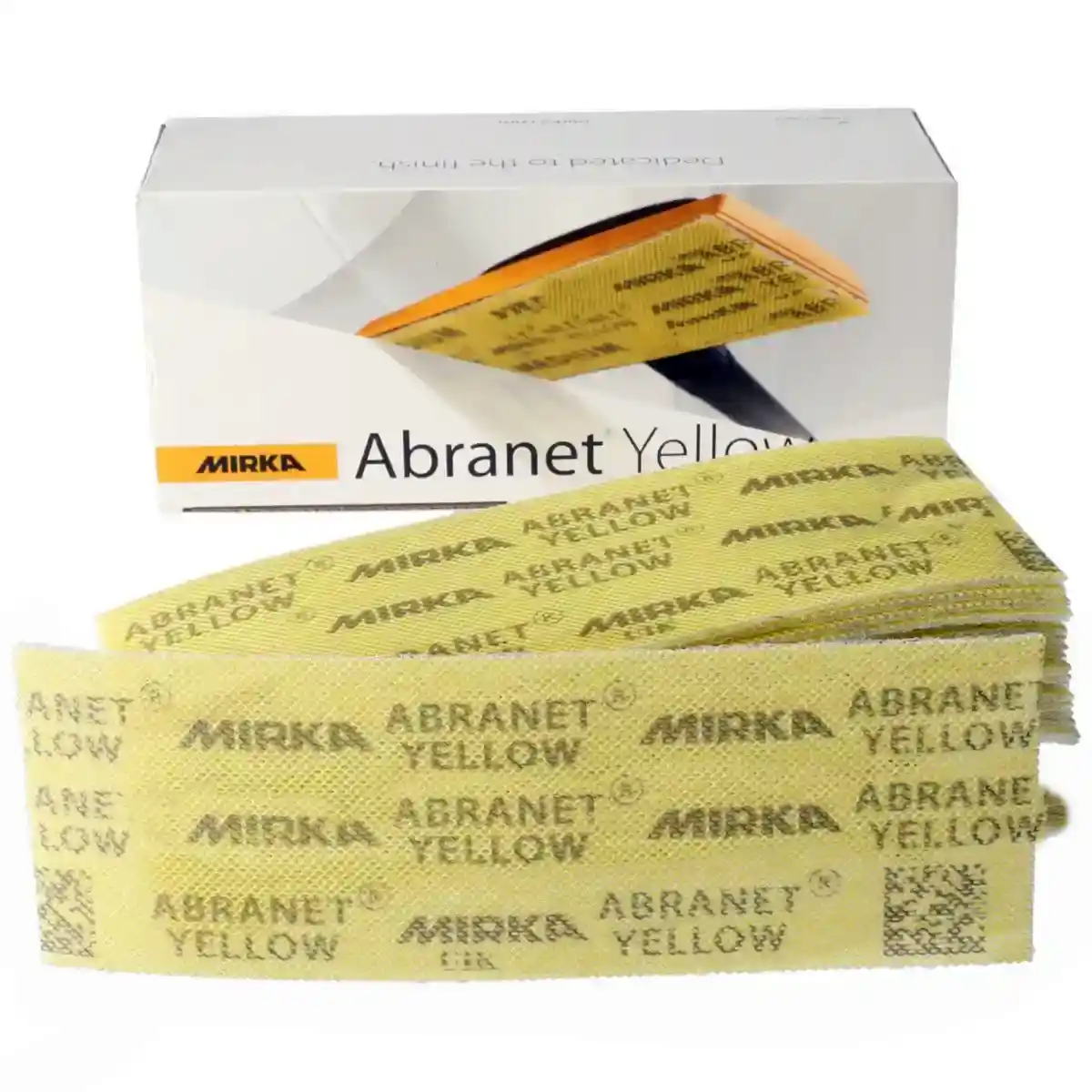 Abrazive ( smirghel) la bucata pentru slefuit - Foi abrazive Mirka, P240, Abranet Yellow, 80x230mm, Fina, pentru slefuire curata si eficienta, 20 de buc/set