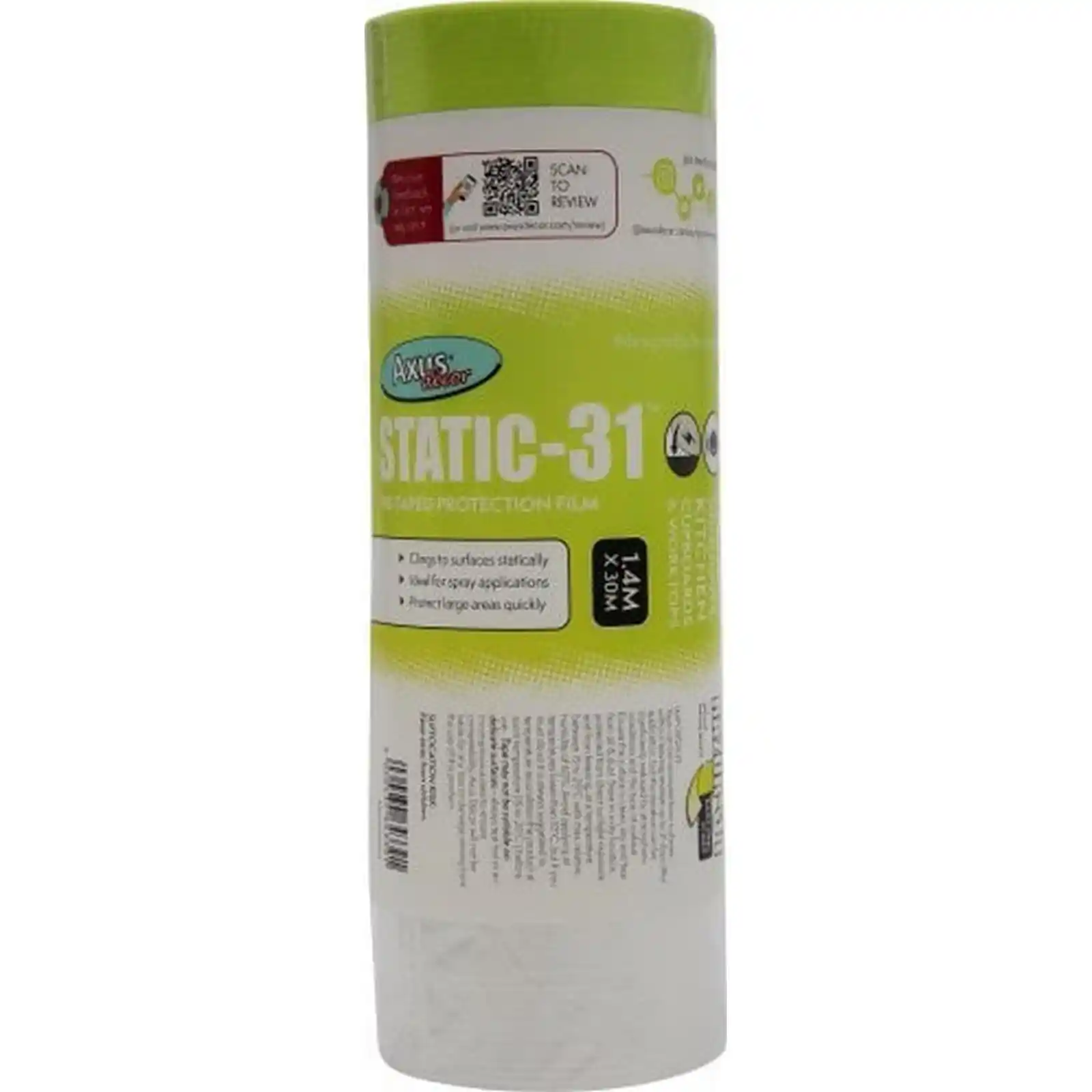 Accesorii si unelte de zugravit, gletuit - Folie de protectie Static-31 cu banda adeziva, 1.4 m x 30 m, Axus