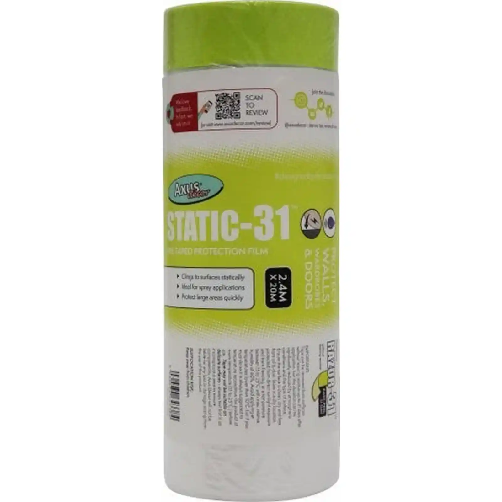 Accesorii si unelte de zugravit, gletuit - Folie de protectie Static-31 cu banda adeziva, 2.4 m x 20 m, Axus