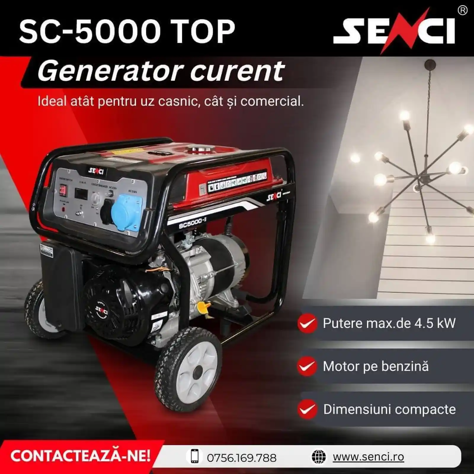 Generator de curent pe benzina, SC 5000 TOP, 4.5 kW, 230V [3]