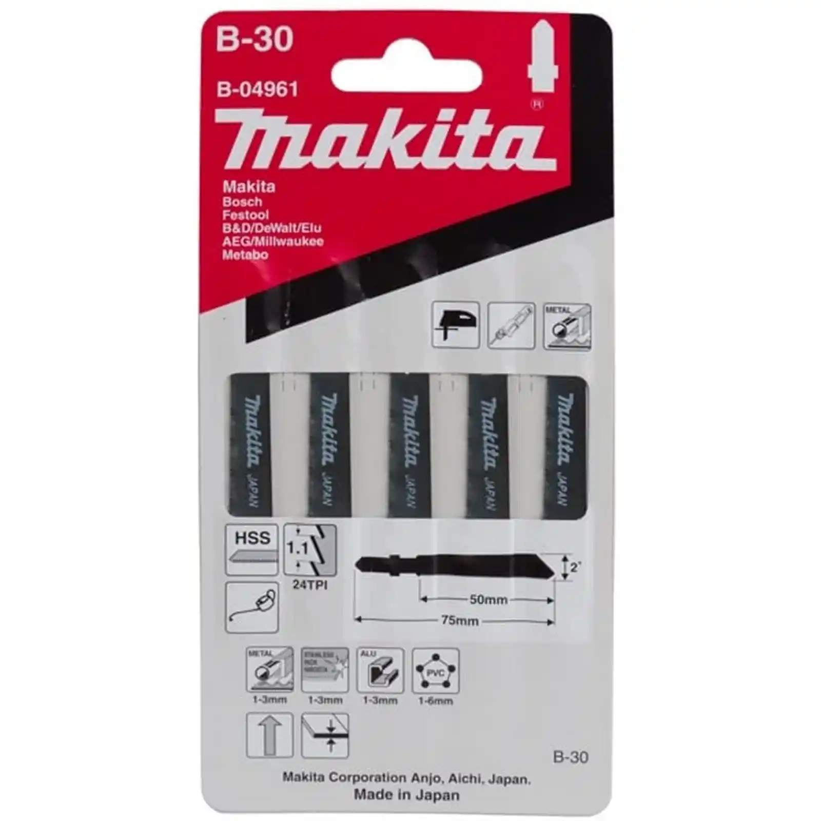 Accesorii diverse - JIG SAW BLADE NO.B-30 JR1000FT, Makita