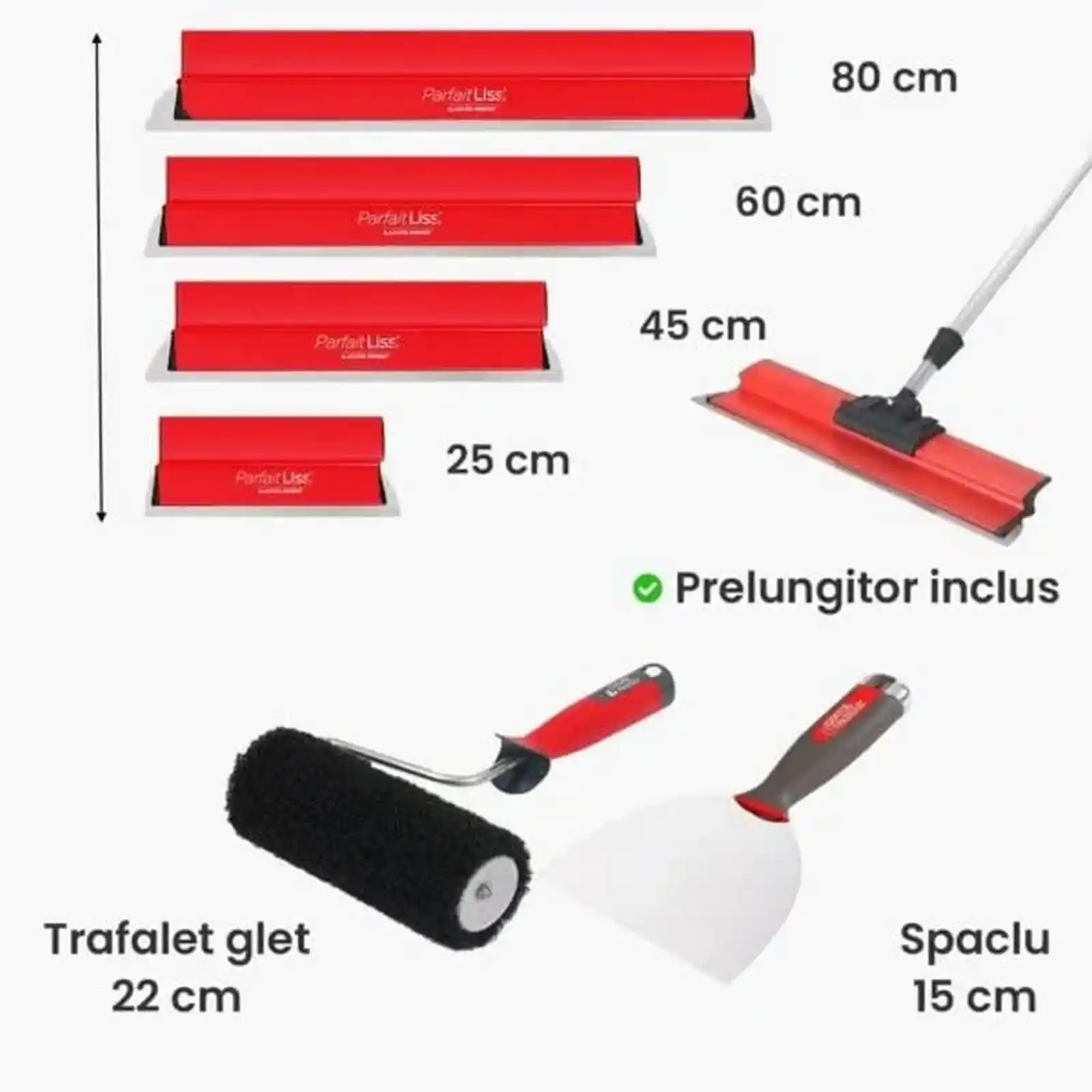 Kit 4 gletiere profesionale ParfaitLiss + trafalet, prelungitor si spaclu [1]