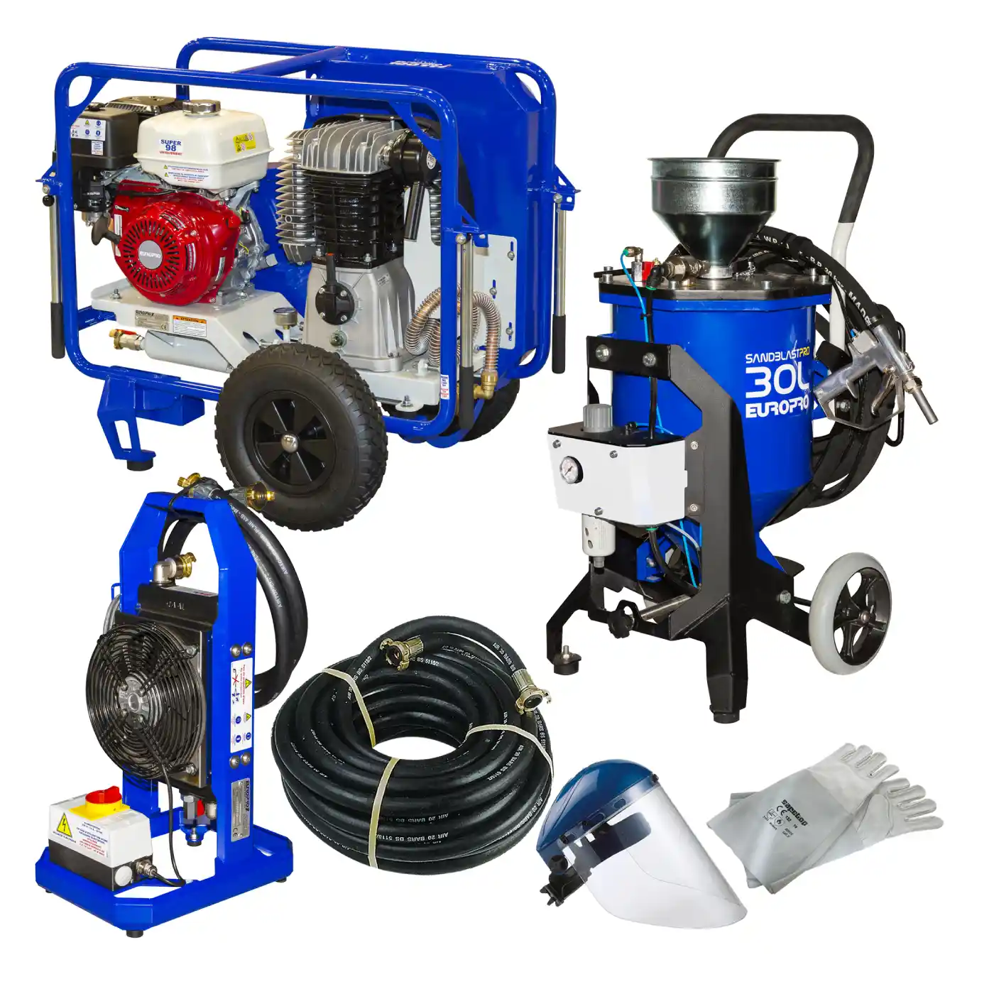 Utilaje profesionale constructii - Masina de sablat SANDBLASTPRO, Euromair, cu compresor E 100 TH, sistem de racire, rezervor 30 litri