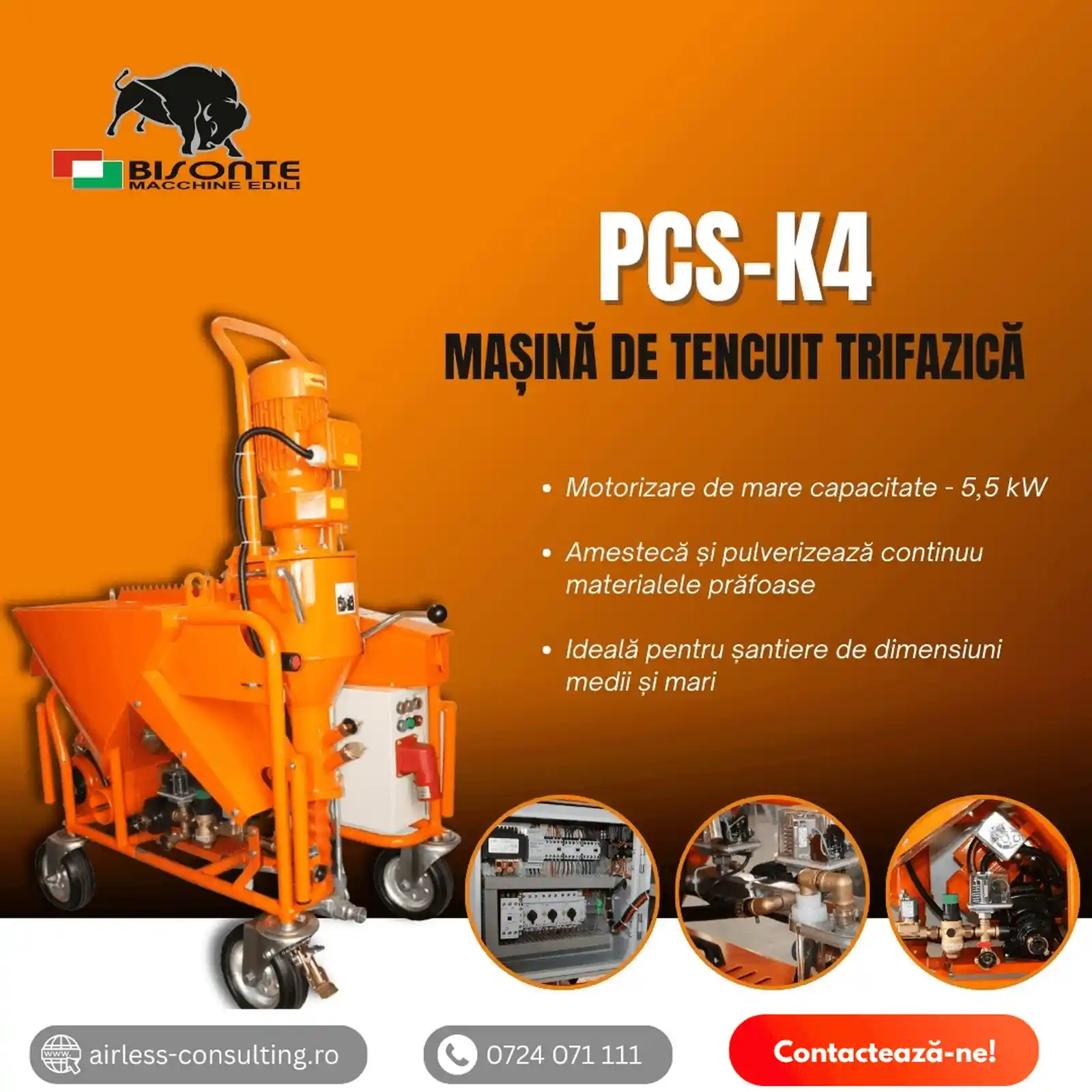 Masina de tencuit trifazica, Bisonte, PCS K4, 400v [3]