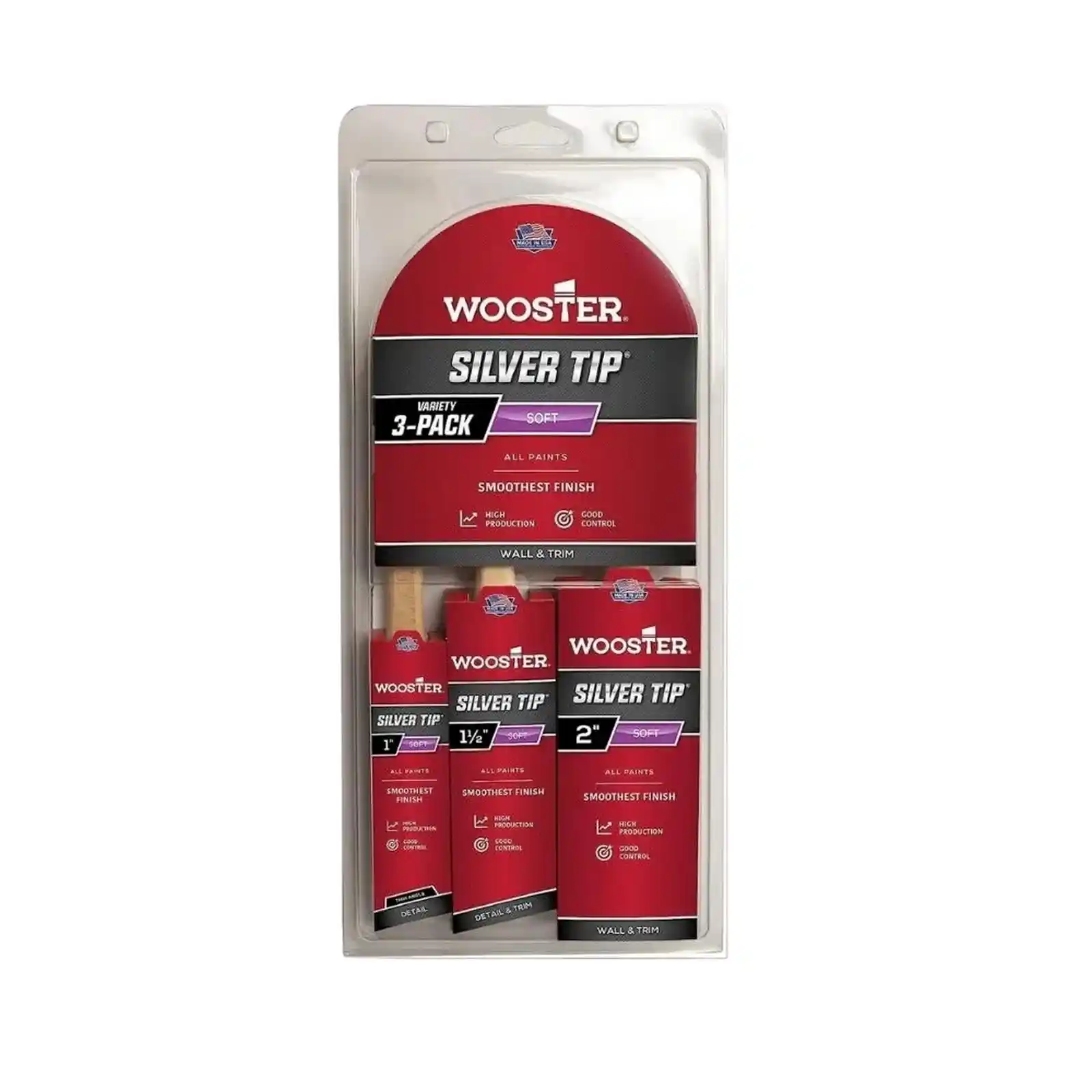 Accesorii si unelte de zugravit, gletuit - Pachet de 3 pensule premium, Silver Tip, Wooster