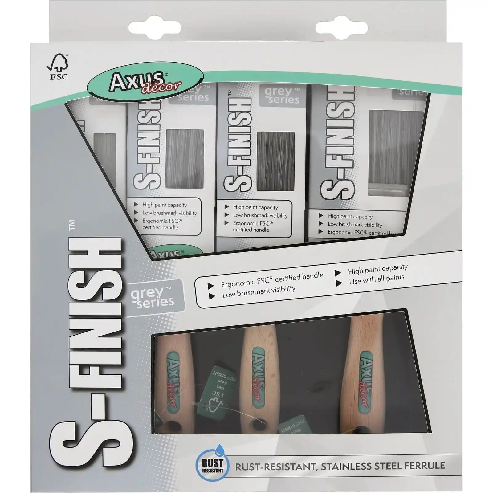 Pensule profesionale de zugravit si vopsit - Pensula S-Finish, Set de 4 (38, 2 x 50, 75 mm), Axus