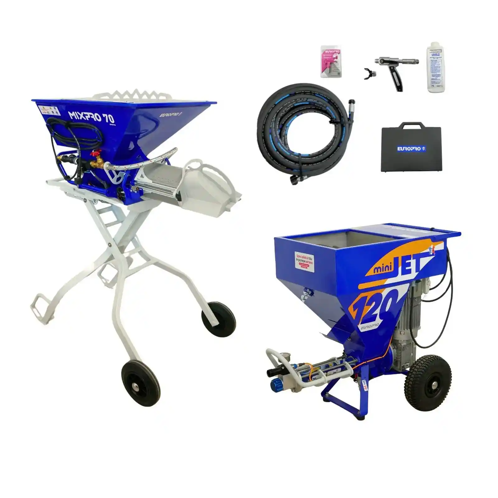 Pompe de constructii in rate - Pompa de glet, airless, Minijet 120 cu Malaxor de glet Mixpro 70