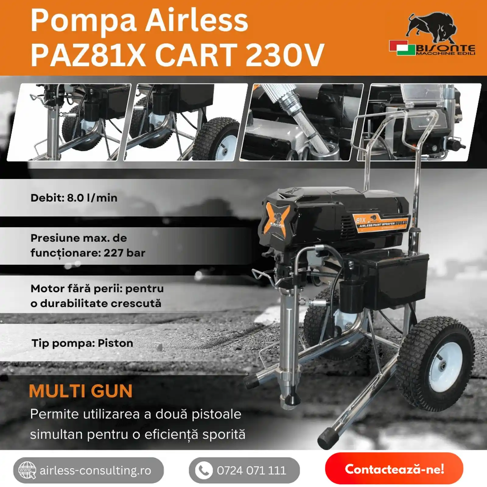 Pompa de gletuit, zugravit, mixta, Bisonte, PAZ 81X, debit 8 l/min, pe piston [1]
