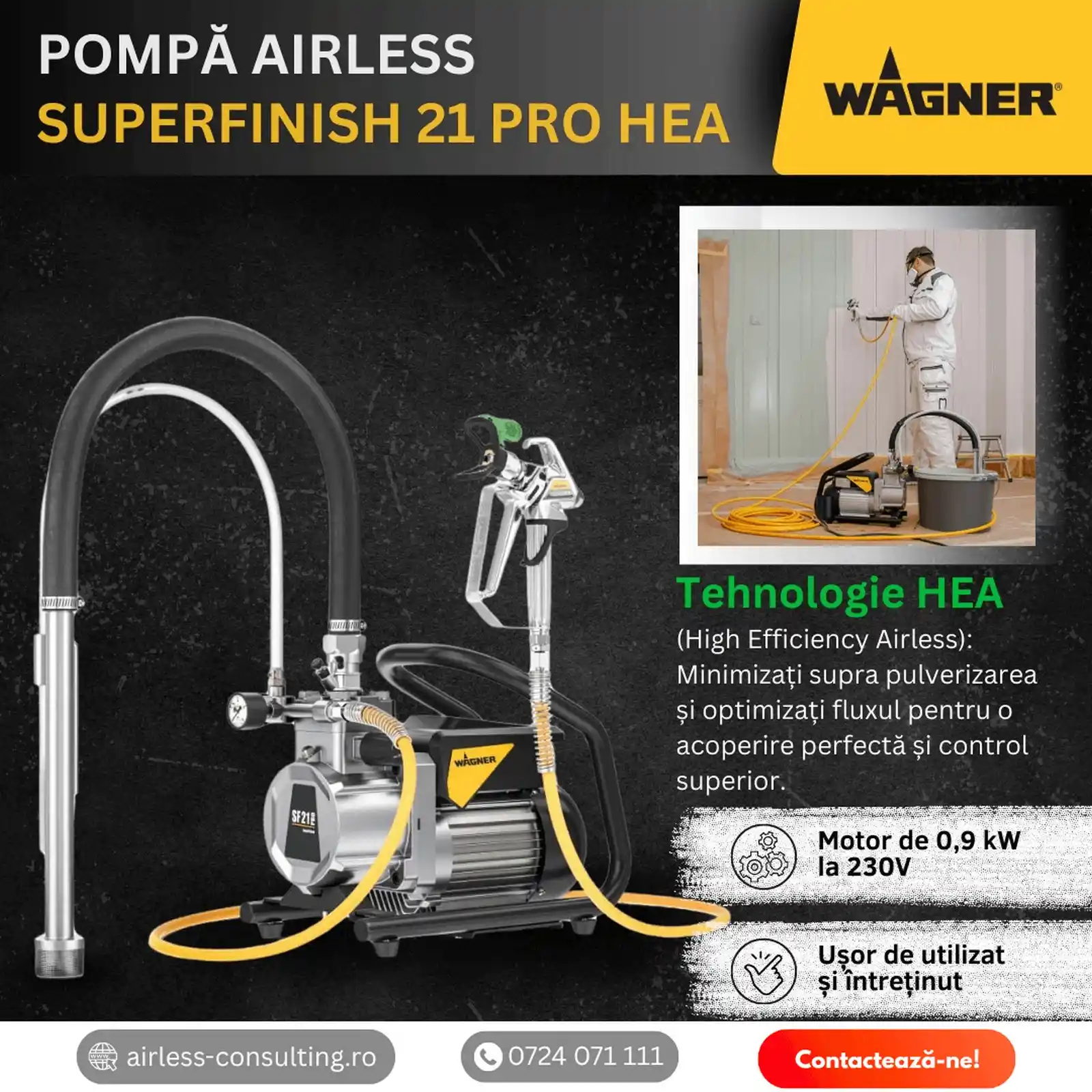 Pompa de zugravit, vopsit, Wagner, SF 21 PRO HEA Spraypack 0.9kW, 2.1 litri / min, airless [3]
