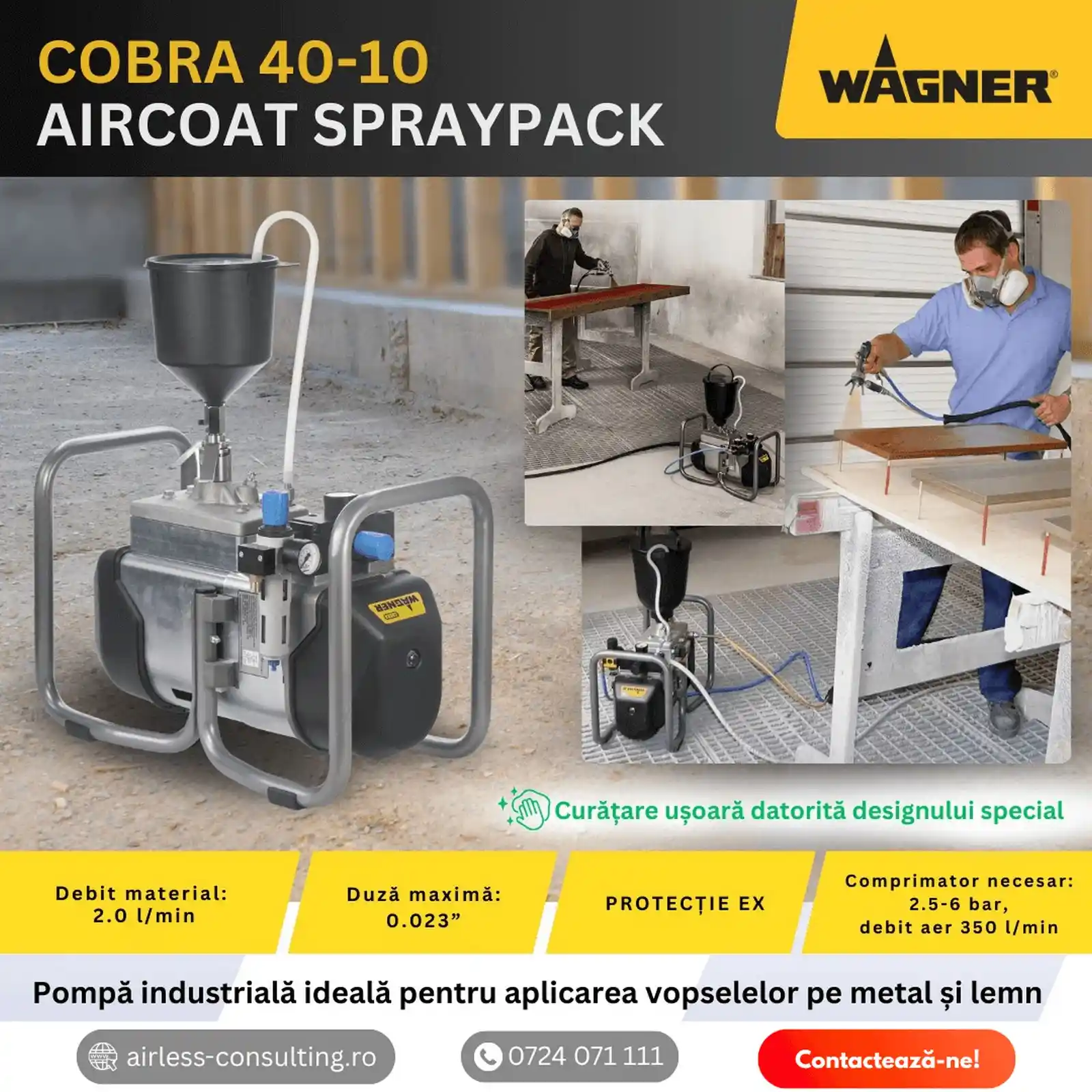 Pompa industriala pentru metal si lemn, Wagner, Cobra 40-10 AirCoat Spraypack, debit material 2 l/min [2]