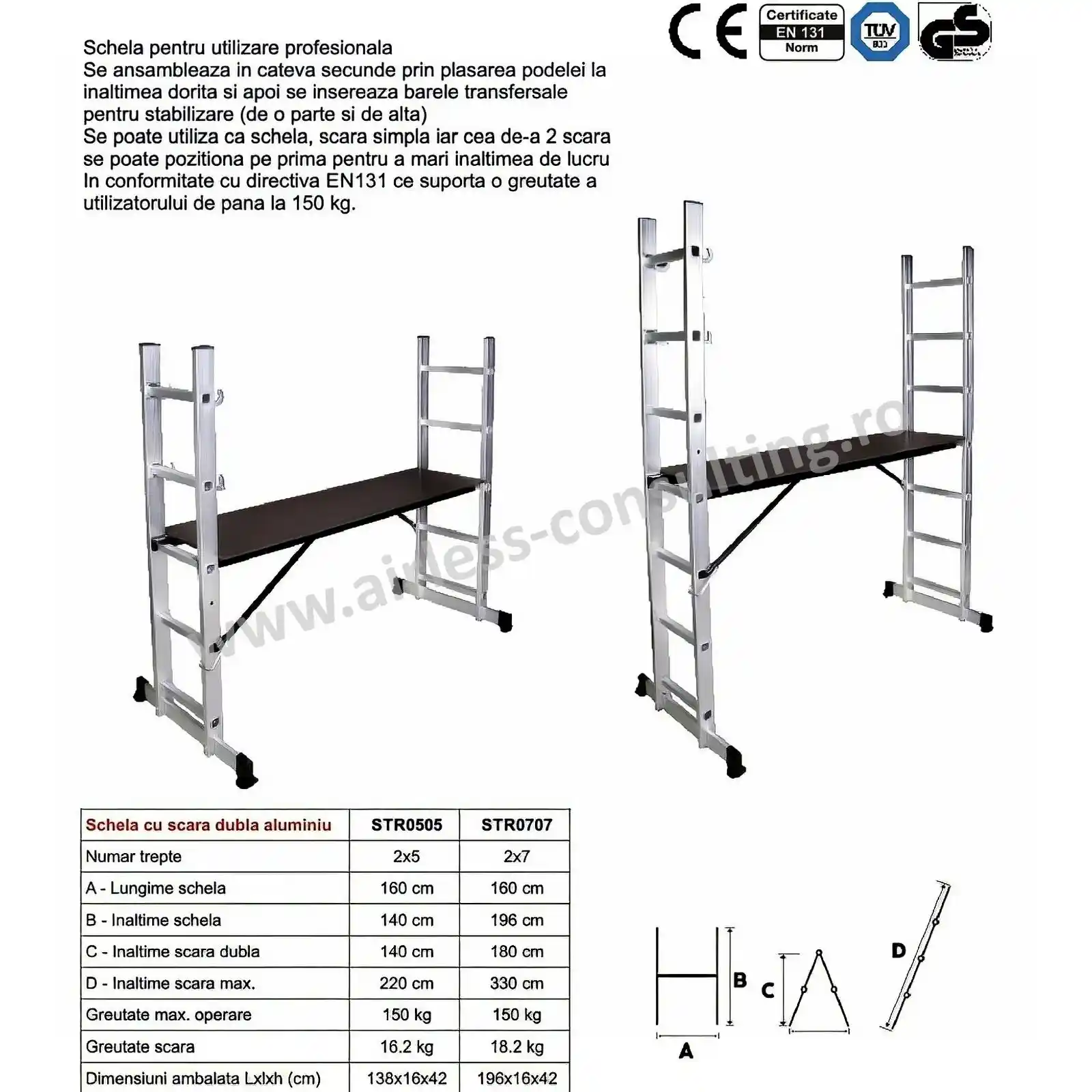 Schela profesionala cu scara dubla din aluminiu, 1.96 m x 1.6 m [1]