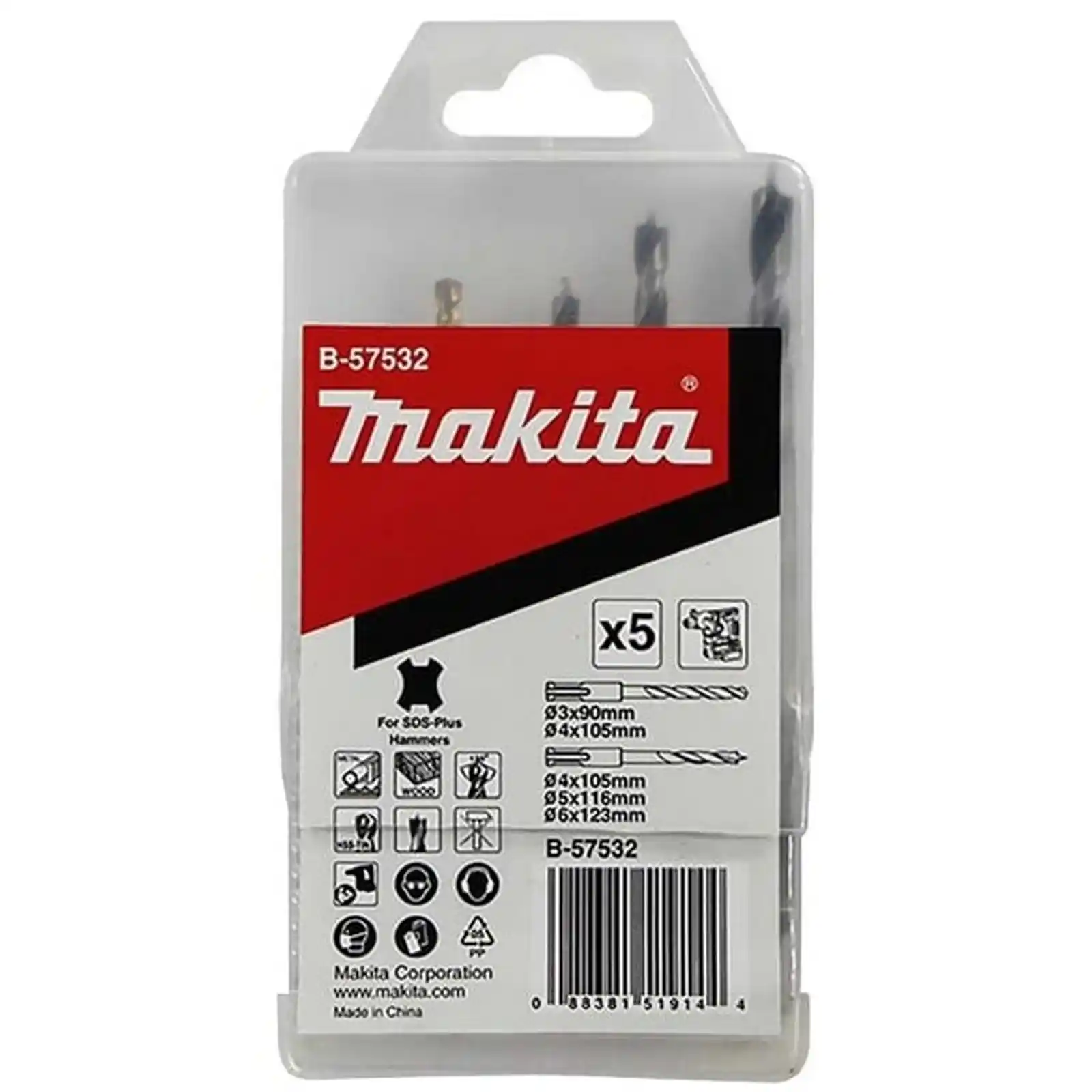 Accesorii Makita - SET 5 BURGHIE METAL LEMN SDS-PLUS 3-6MM, Makita