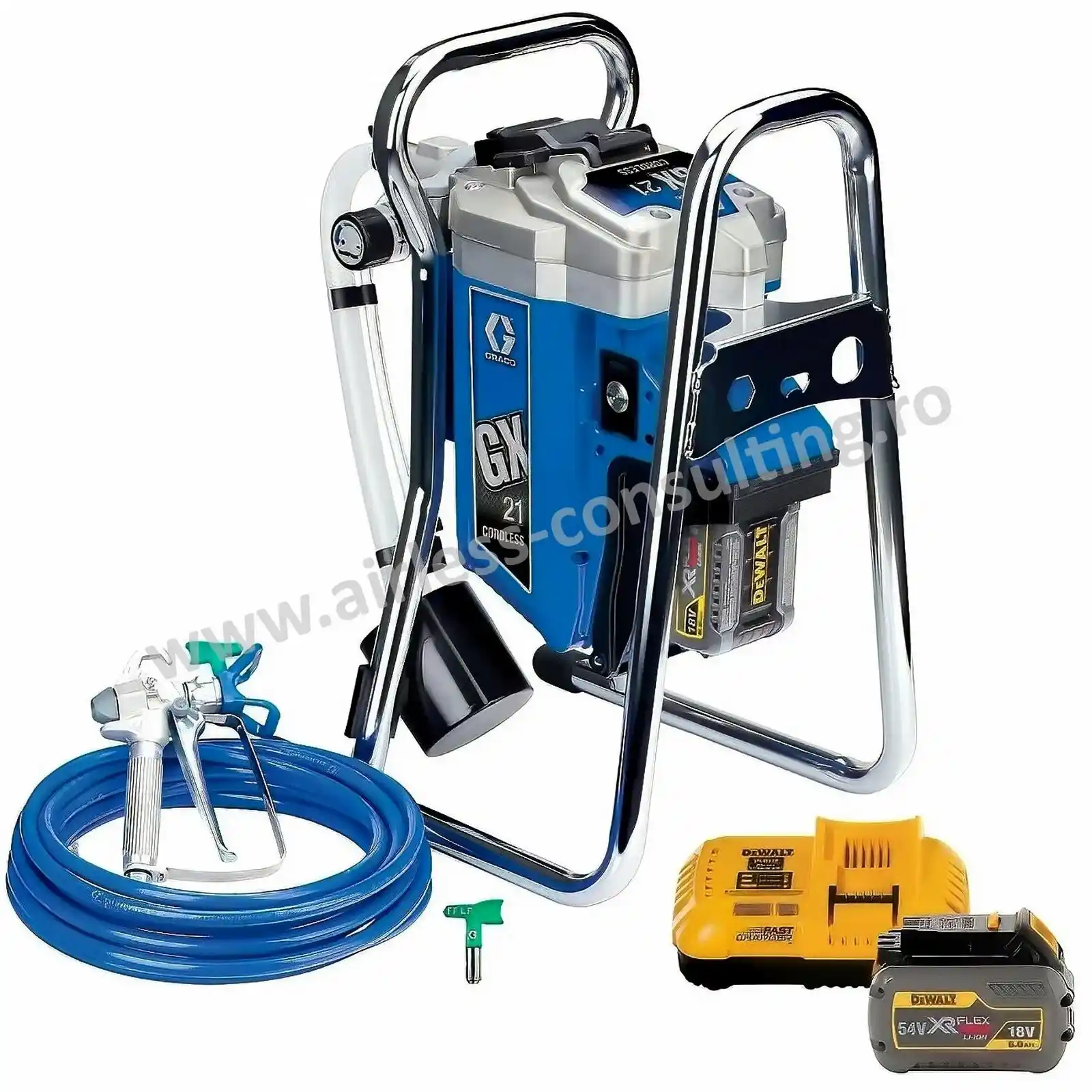 Set complet pompa de zugravit, vopsit, Graco, GX 21, 1.8 l/min, cu acumulator DEWALT 18V [1]