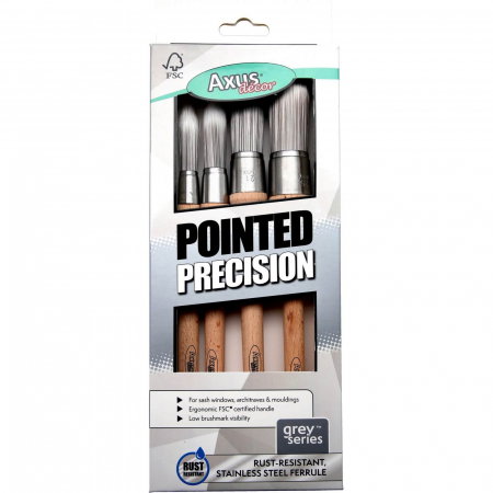 Pensule profesionale de zugravit si vopsit - Set de pensule Pointed Precision, Set de 4 (12, 15, 20, 25 mm), Axus