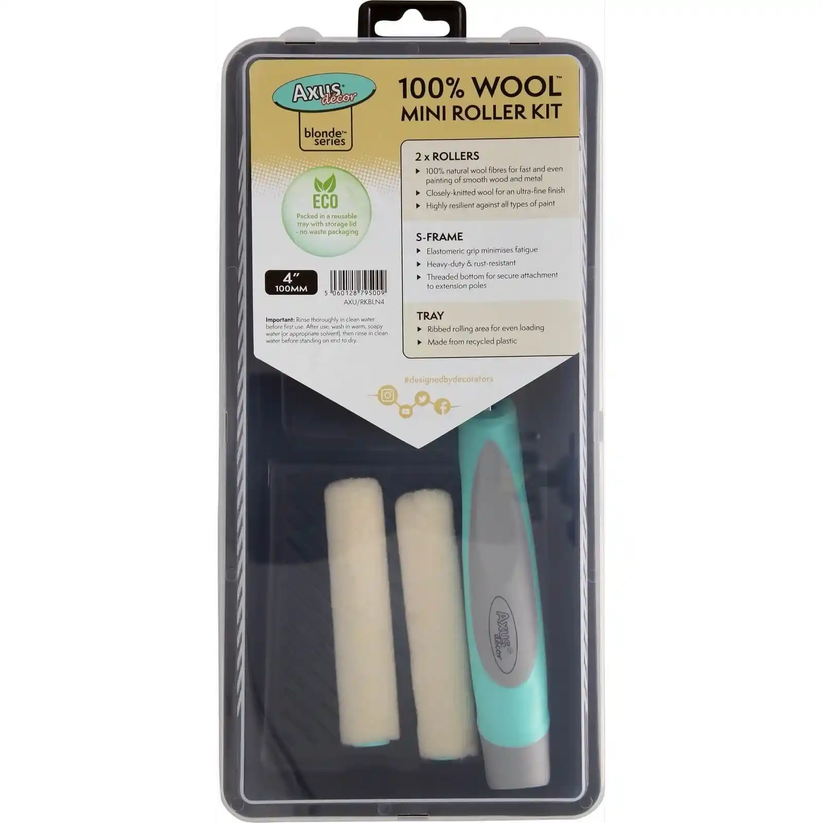 Rezerve, Role, Manere trafalet - Set de rola trafalet Pro-Finish Wool (2 x rola, maner, tava, capac), 10 cm, Axus