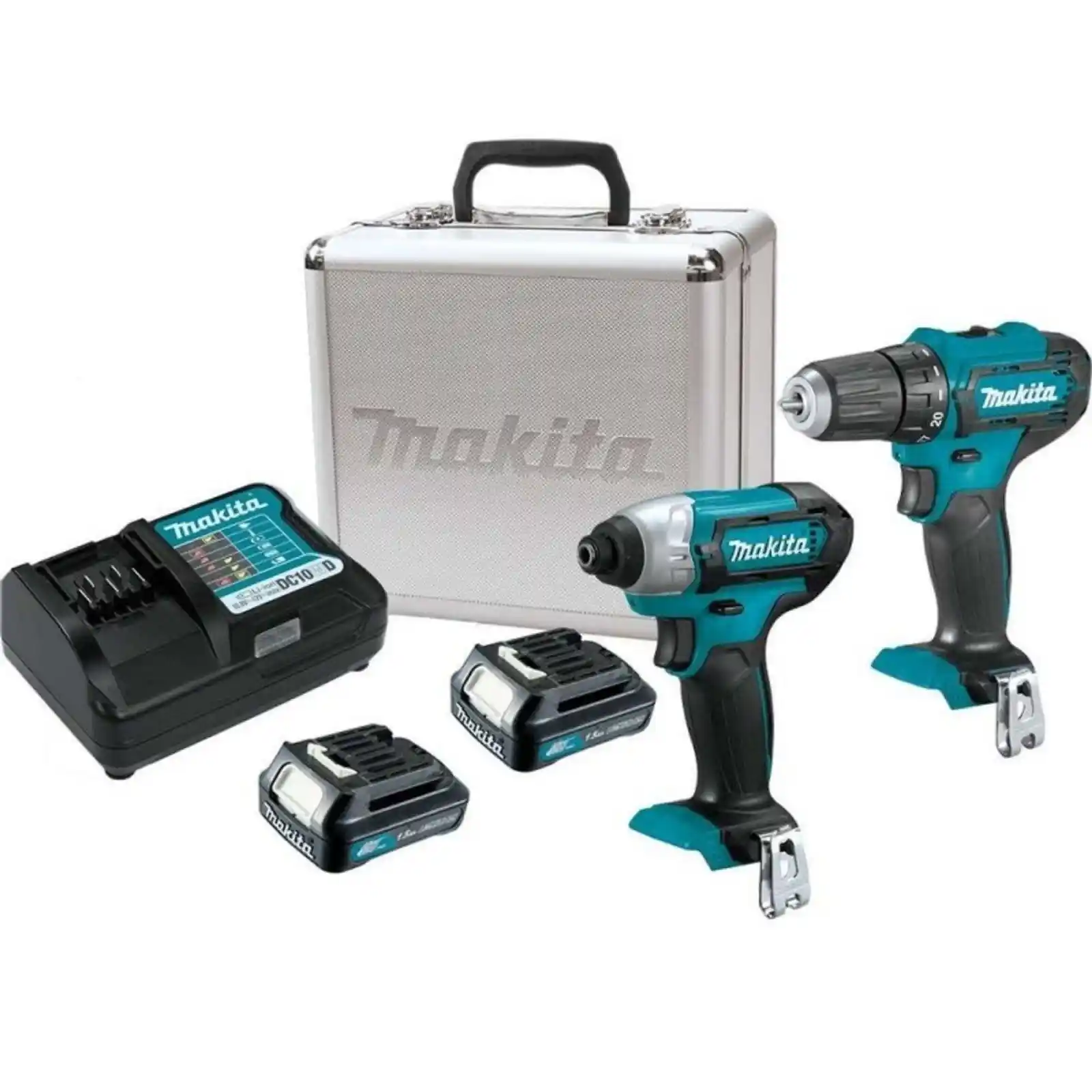 Kituri de masini (pachete) Makita - Set DF333DZ + TD110DZ + DC10WD + 2 acumulatori CXT 12Vmax 1.5Ah + valiza de aluminiu, Makita