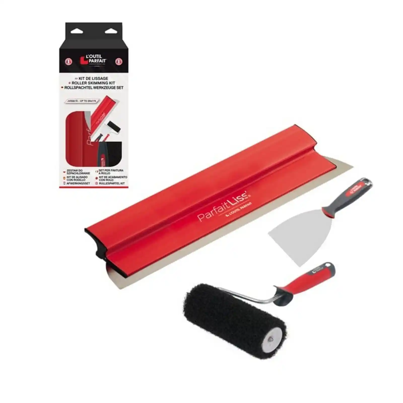 Gletiera pentru Chituit - Set gletuire ParfaitLiss, gletiera 35 cm, trafalet de glet 18 cm, spaclu inox 10 cm L’Outil Parfait