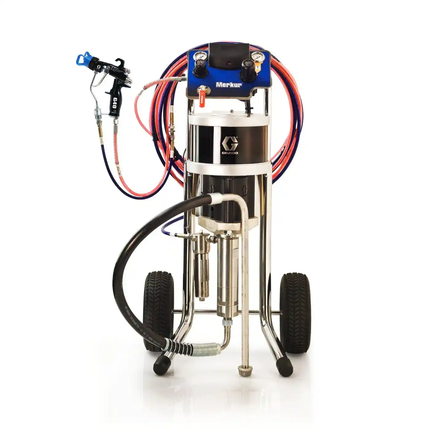 Pompe de vopsit Merkur - Sistem de pompare Graco Merkur 30:1, 75CC, debit 4.5 l/min, pe carucior, cu pistol PerformAA 50