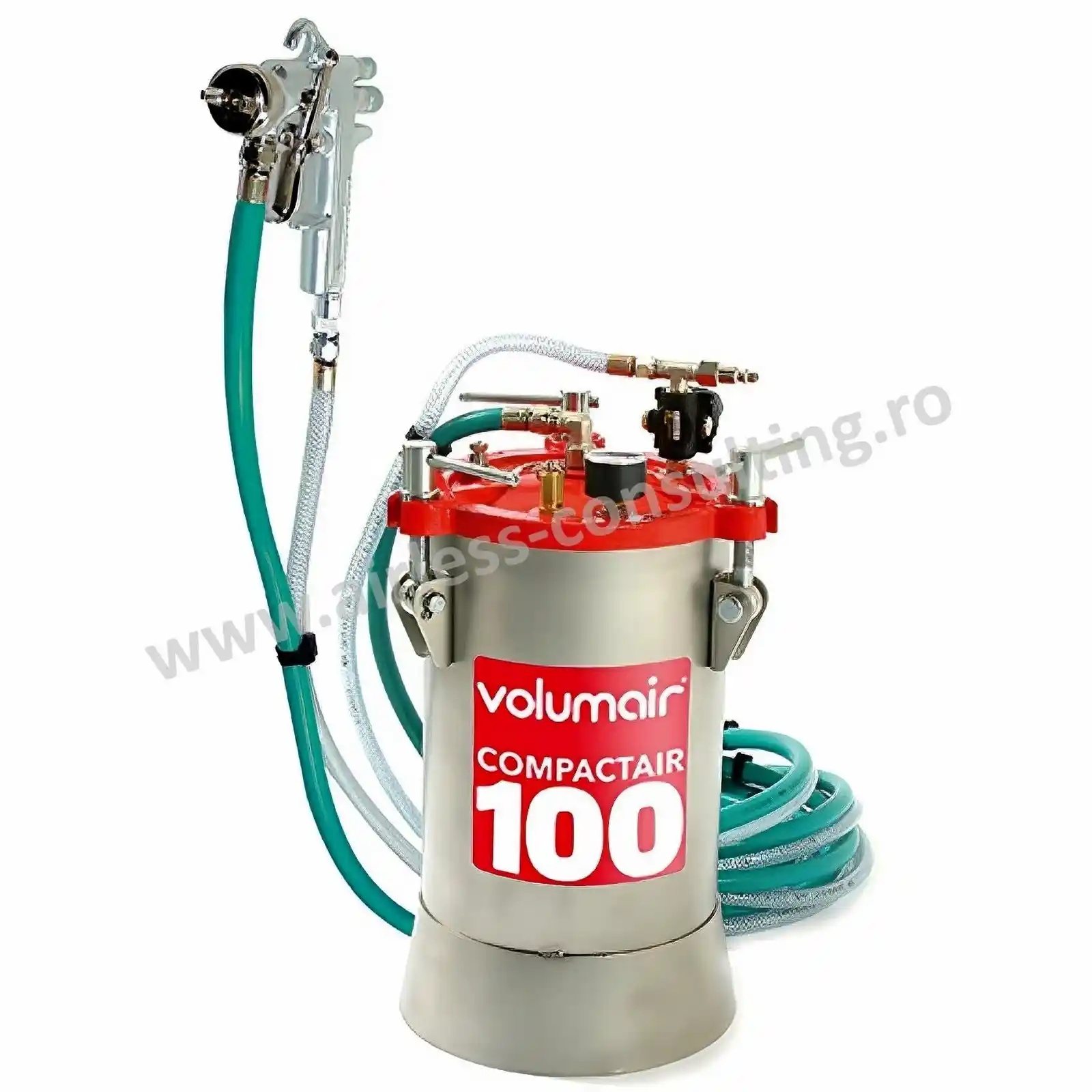 Pistoale de vopsit cu aer comprimat, pneumatice - Sistem pressure pot, COMPACTAIR 100 cu pistol de vopsit pneumatic, Euromair, AC 55P, furtun 5 m