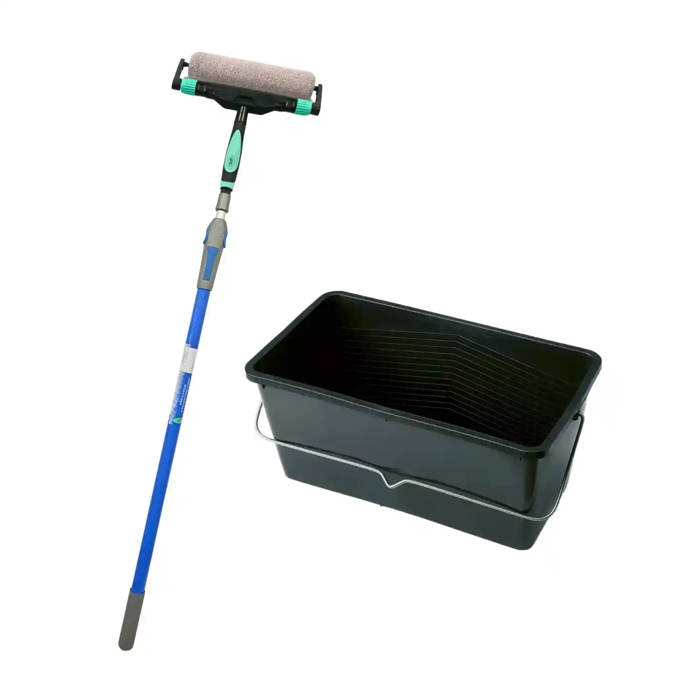 Accesorii si unelte de zugravit, gletuit - Trafalet profesional, 38 cm, Axus, Silk Touch, par mediu 9 mm, cu prelungitor Pro-Pole M 104 -182 cm si galeata pentru vopsea