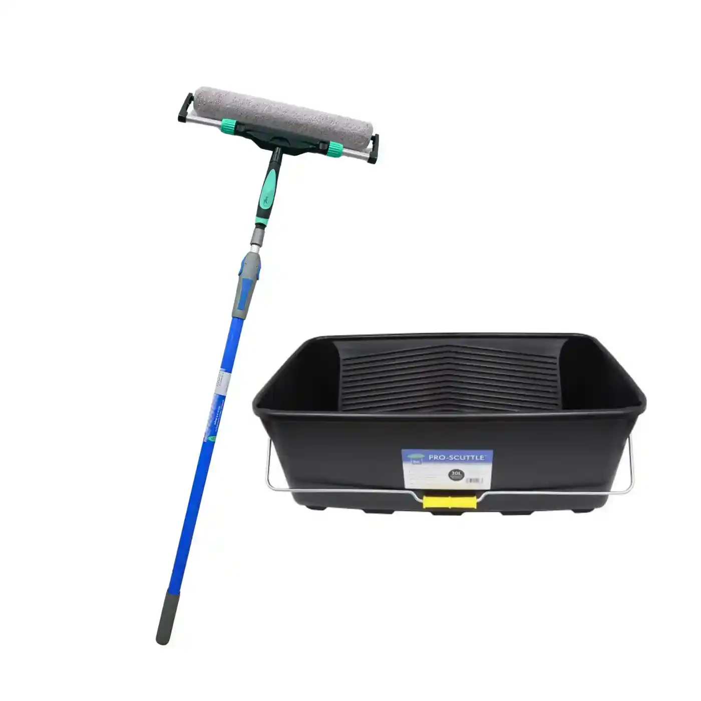 Accesorii si unelte de zugravit, gletuit - Trafalet profesional, 46 cm, Axus, Silk Touch, par mediu 9 mm, cu prelungitor Pro-Pole M 104 -182 cm si galeata pentru vopsea