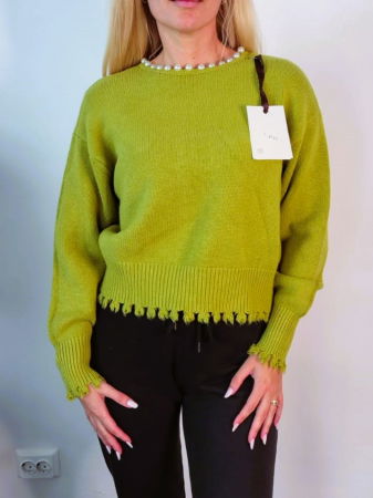 Pulovere Dama - Pulover Dama Cardigan cu Decupaj pe Spate si Perle