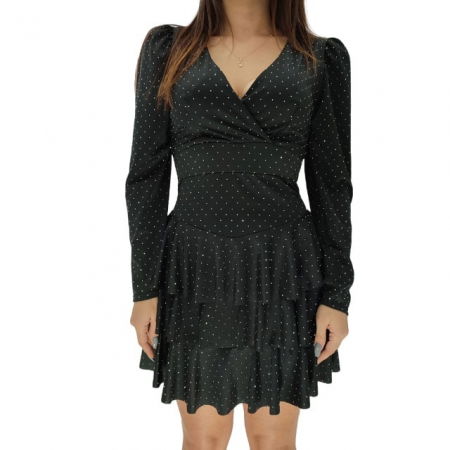 Rochii Dama - Rochie eleganta scurta din lycra cu volane si strasuri, marime universala, culori multiple