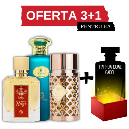 Set cu parfum GRATIS - Musk Rouge + Suspiro Abra Pure + Jazzab Gold + Cadou 100ml