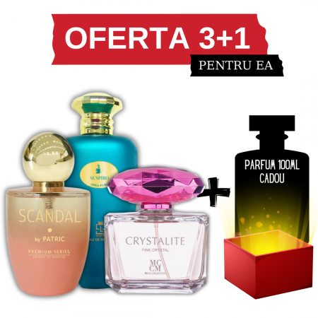 Set cu parfum GRATIS - Scandal + Suspiro Abra Pure + Crystalite Pink Crystal + Cadou 100ml