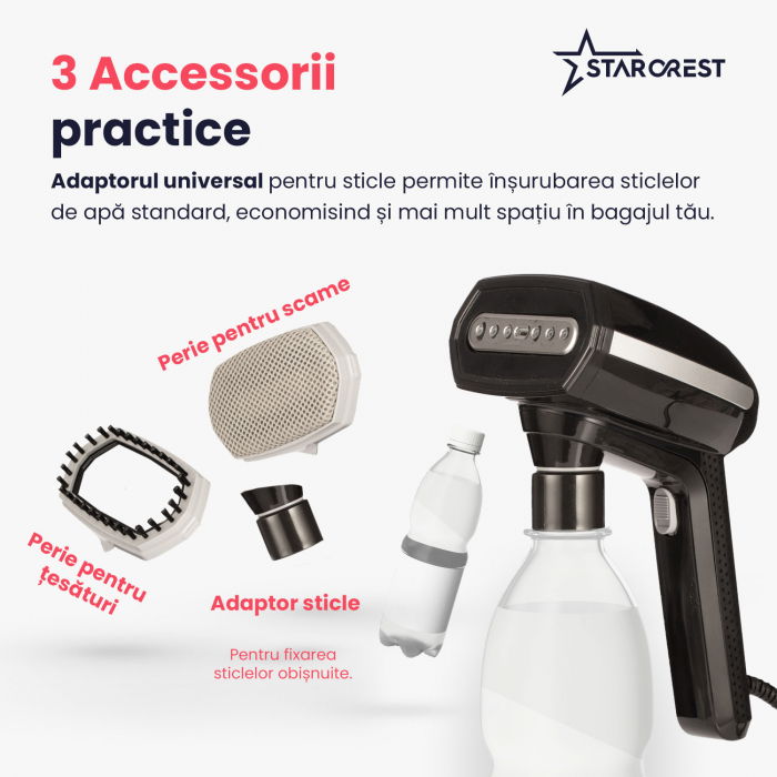 Aparat de calcat vertical STARCREST SGS-1520, 1500 W, Rezervor detasabil 260 ml, 3 Accesorii, Negru [5]