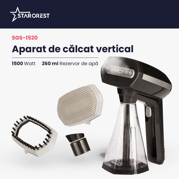 Aparat de calcat vertical STARCREST SGS-1520, 1500 W, Rezervor detasabil 260 ml, 3 Accesorii, Negru [2]