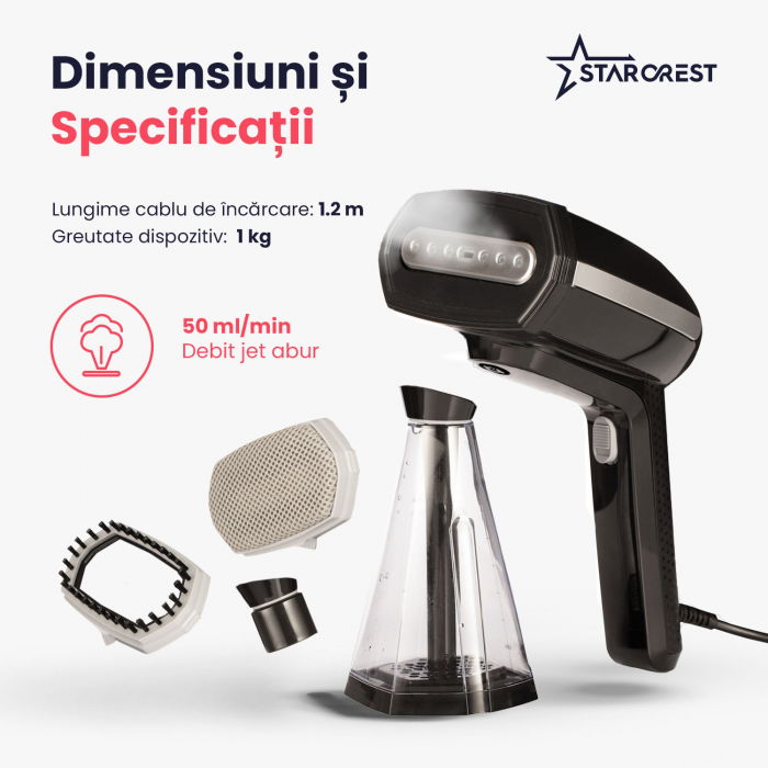 Aparat de calcat vertical STARCREST SGS-1520, 1500 W, Rezervor detasabil 260 ml, 3 Accesorii, Negru [8]