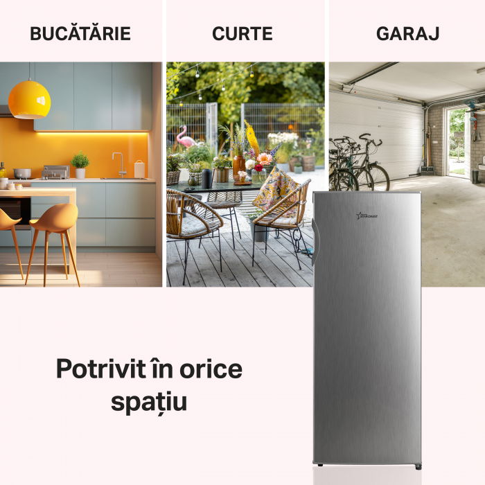 RESIGILAT - Congelator STARCREST SUF-160SI, 160 L, Clasa E, Termostat Ajustabil, Usi reversibile, H 142 cm, Argintiu - Copie [2]
