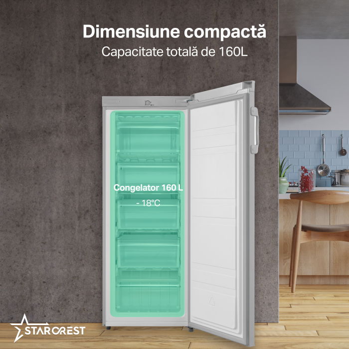RESIGILAT - Congelator STARCREST SUF-160SI, 160 L, Clasa E, Termostat Ajustabil, Usi reversibile, H 142 cm, Argintiu - Copie [3]