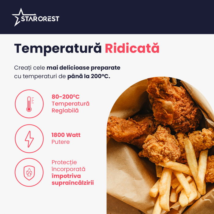 Friteuza cu aer cald STARCREST SFR-7400BK, 1800 W, 7.4 Litri, Termostat 80 - 200 °C, 9 programe predefinite, Negru [4]