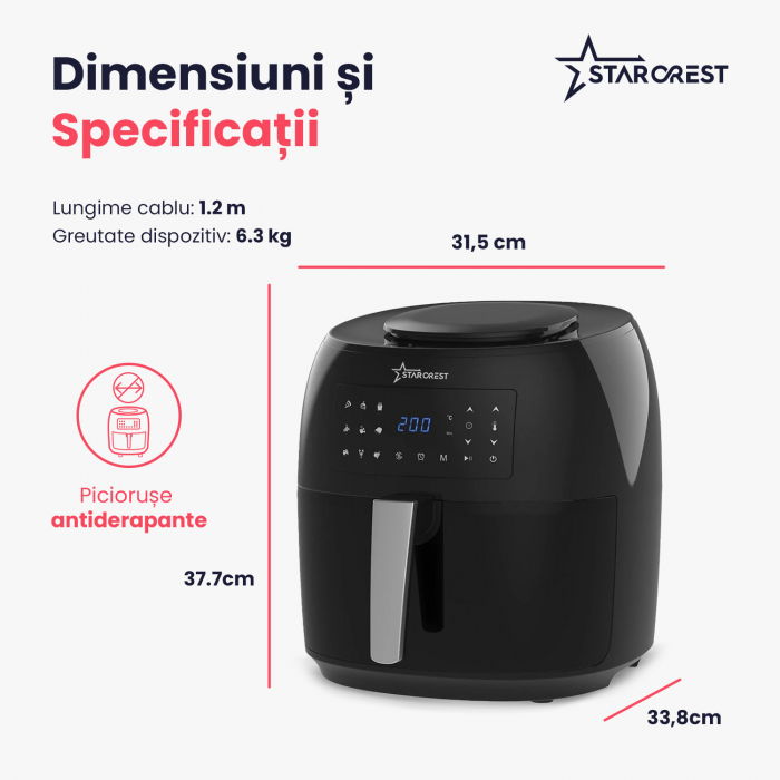 Friteuza cu aer cald STARCREST SFR-7400BK, 1800 W, 7.4 Litri, Termostat 80 - 200 °C, 9 programe predefinite, Negru [8]
