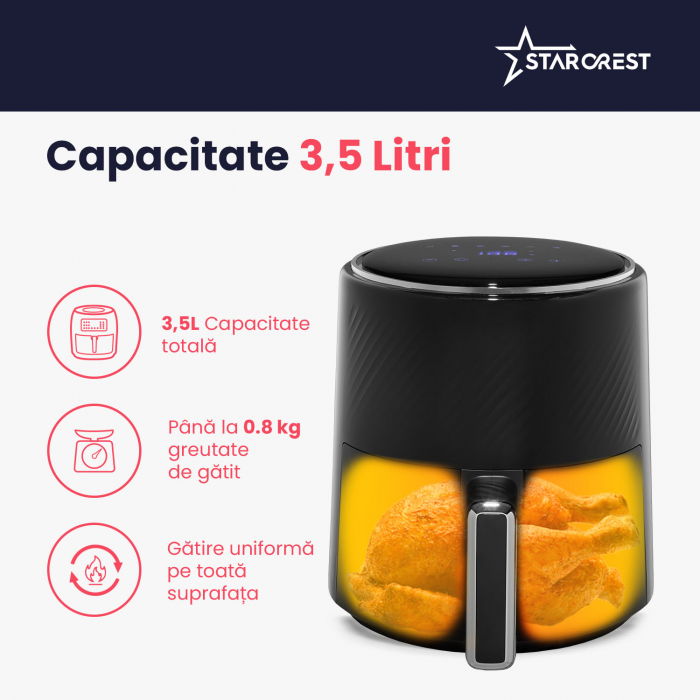 Friteuza digitala cu aer cald  STARCREST SFR-3560BK, 1300W, 3.5 Litri, Termostat 80 - 200 °C, 6 programe predefinite, Negru [6]