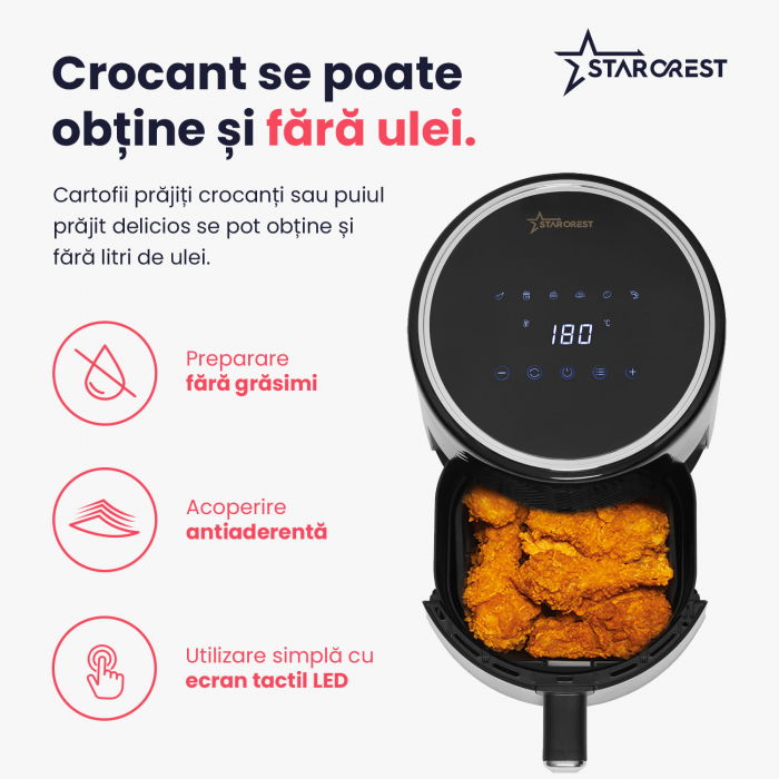 Friteuza digitala cu aer cald  STARCREST SFR-3560BK, 1300W, 3.5 Litri, Termostat 80 - 200 °C, 6 programe predefinite, Negru [3]