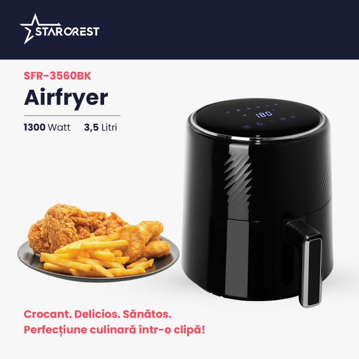 Friteuza digitala cu aer cald  STARCREST SFR-3560BK, 1300W, 3.5 Litri, Termostat 80 - 200 °C, 6 programe predefinite, Negru [2]