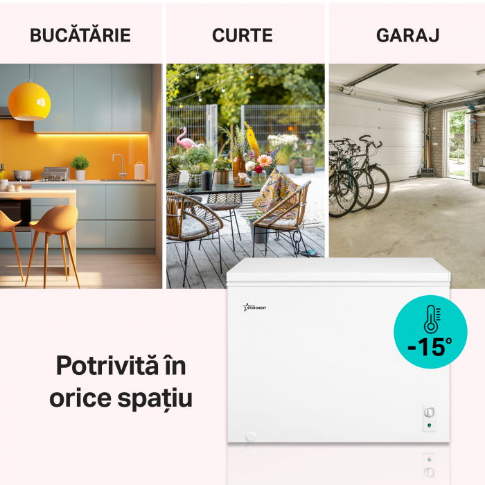 Lada frigorifica STARCREST SCF-293WHE, Clasa E, Capacitate 293L, Sistem convertibil - functie frigider, Termostat reglabil, Alb [2]