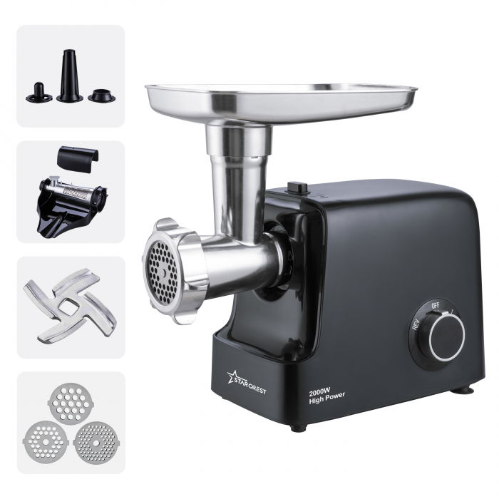 RESIGILAT - Masina de tocat STARCREST SMG-2000BK, 2000 W, Accesoriu rosii si carnati, 3 site de taiere, Cutit inox, Negru [1]